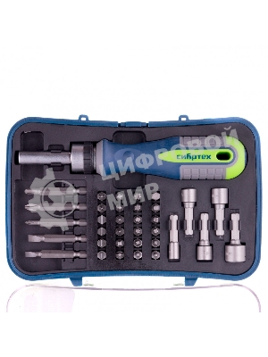 Отвертка реверсивная Сибртех с набором бит и торцевыми головками 35 шт., CrV