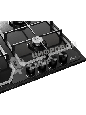 Газовая варочная панель MONSHER, газ, High-Tech, 58 см, автоматический электроподжиг, газ-контроль, форсунки под сжиженый газ, SABAF конфорки, чугунные решетки, черный