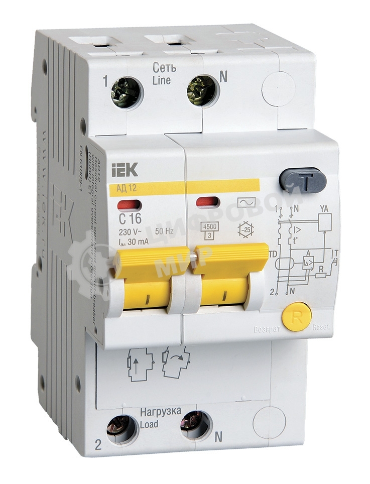 Выключатель автоматический дифференциального тока IEK 2п 16А/30мААД-12 MAD10-2-016-C-030 (5)