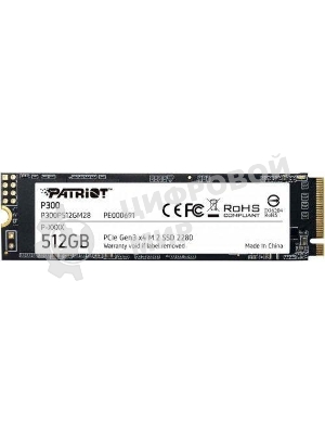 Накопитель SSD Patriot P300, 512Gb, PCIe 3.0 x4, M.2 2280, NVMe, R/W 1700/1200