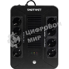 Источник бесперебойного питания SMARTWATT UPS SAFE PRO 1000 черный 1000/600 ВА/Вт, линейно-интерактивный, напольный/настенный, LED индикация, Shuko CEE7/4 - 8 шт. (4 шт. с резервным питанием, 4 шт. - сетевой фильтр)