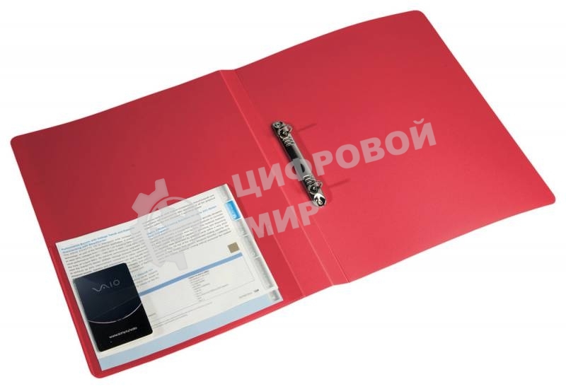 Папка на 2-х кольцах Бюрократ -0827/2RRED A4, пластик, 0.7мм корешок 27мм, внутренний и торцевой карман, красный