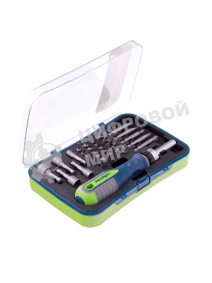 Отвертка реверсивная Сибртех с набором бит и торцевыми головками 35 шт., CrV