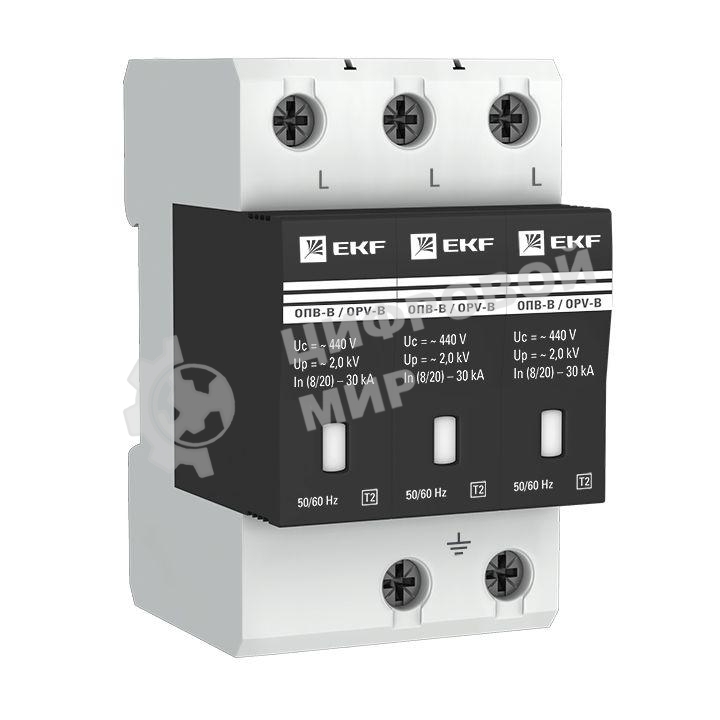 Ограничитель импульсных напряжений ОПВ-В/3P In 30кА 400В EKF opv-b3
