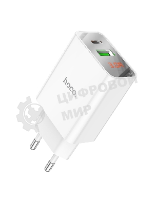 Сетевое зарядное устройство с дисплеем Hoco 18Вт, 3А, QC3.0/PD, 1хUSB, 1хType-C, C100A, белый, коробка