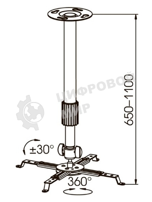 Крепление потолочное Kromax PROJECTOR-300 белый для проектора, 2 ст свободы, наклон 30°, вращение на 360°, от потолка 650-1100 мм, нагрузка до 10 кг
