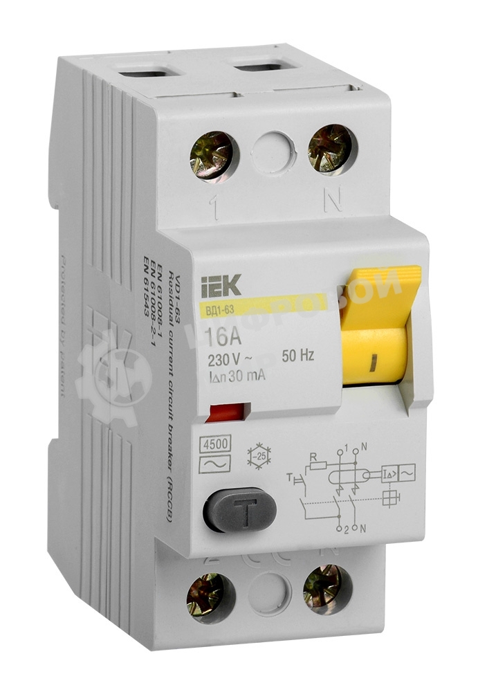 Выключатель дифференциального тока (УЗО) 2п 16А 30мА тип AC ВД1-63 IEK MDV10-2-016-030
