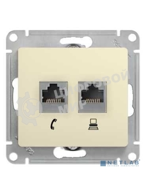 Механизм розетки комп. 2-м Glossa RJ45+RJ45 кат. 5е беж. SchE GSL000285KK