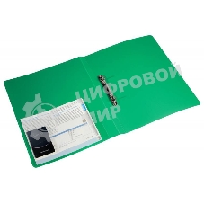 Папка на 2-х кольцах Бюрократ -0812/2RGRN A4, пластик, 0.8мм корешок 40мм, внутренний и торцевой карман, зеленый