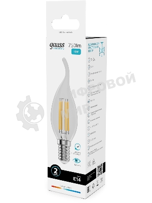 Лампа филам. Gauss Filament 12Вт цок.:E14 свеча св.свеч.бел.нейт. (упак.:10шт) (42122)