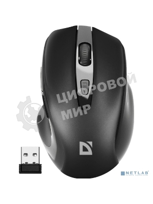 Мышь беспроводная Defender Prime MB-053 черный, 1600 dpi, радиоканал, USB, кнопки - 6