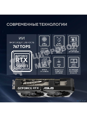 Видеокарта ASUS GeForce RTX 5060 Ti Dual OC , NVIDIA RTX 5060 Ti, 16 ГБ GDDR7, 128 бит, PCI-e 5.0, 1xHDMI, 3xDP, 2632 МГц