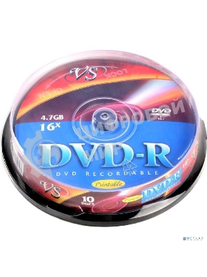 Диск DVD-R VS 4.7 Gb, 16x, Cake Box (10), Ink Printable (10/200)