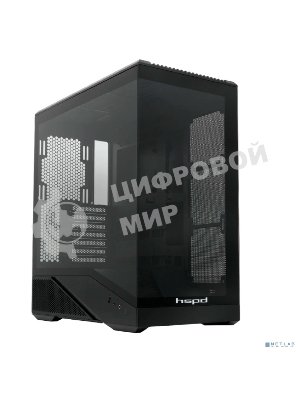 Компьютерный корпус без блока питания HSPD F711-TGbK, Panoramic Full Tower, Black, TG, 0.7 SPCC, no fans ATX, mATX, mITX 190/420/280мм 2x2.5