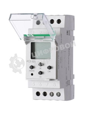 Реле времени PCZ-525 (1канал астрономическое 24-264В AC/DC 16А 1перекл. IP20 монтаж на DIN-рейке) F&F EA02.002.005