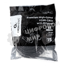 Кабель HDMI Cablexpert CC-HDMI4L-15M, 15м, v2.0, 19M/19M, серия Light, черный, позол.разъемы, экран, пакет