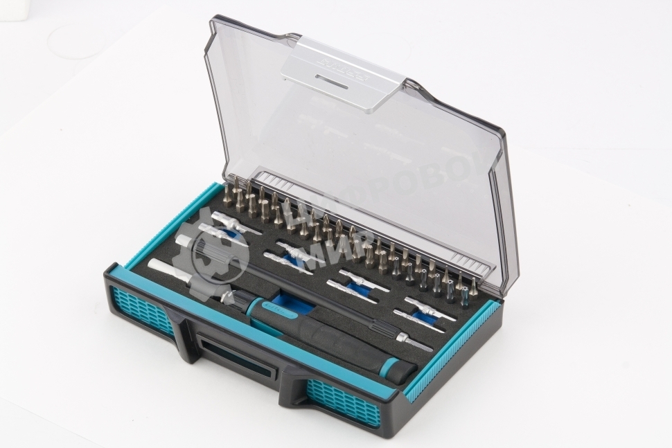 Отвертка Gross 11599 с набором бит и торцевых головок для точных работ гибкий привод. 48 штук crmo