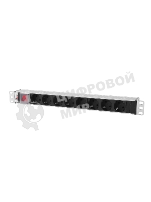 Блок розеток Rem-10 без шнура с выкл., 8 Sсhuko, вход IEC 60320 C14, 10A, алюм., 19