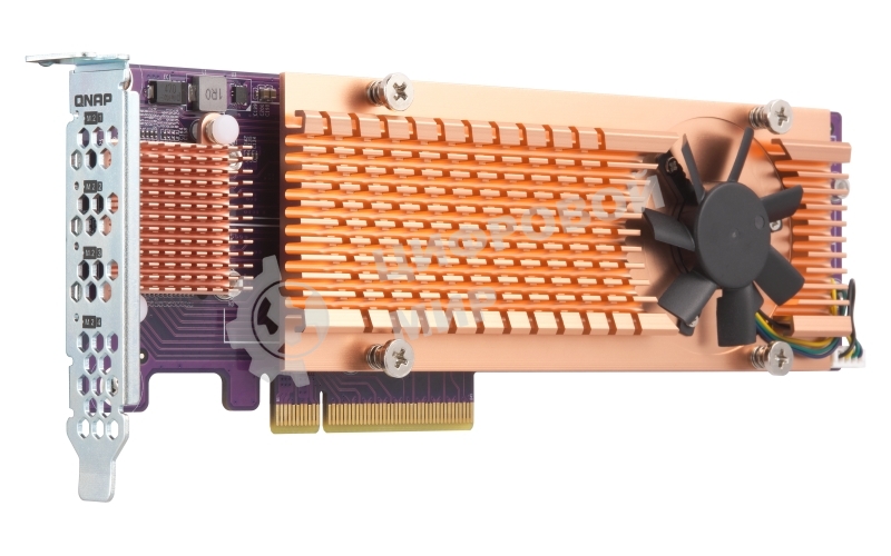Плата расширения QNAP QM2-4P-384 Quad M.2 PCIe NVMe SSD expansion card; supports up to four M.2 2280 formfactor M.2 PCIe (Gen3 x4) SSDs; PCIe Gen3 x8 host interface; Low-profile bracket pre-loaded, Low-profile flat and Full-height are bundled