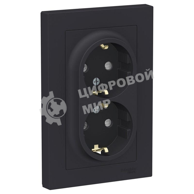 Розетка 2-м СП AtlasDesign 16А IP20 с заземл. защ. шторки в сборе карбон SchE ATN001026