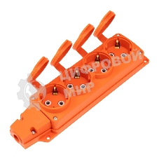 Розетка (колодка) Rexant влагозащищенная с крышкой 4 гнезда COMPACT, с/з, 16А, IP54, каучук, оранжевый