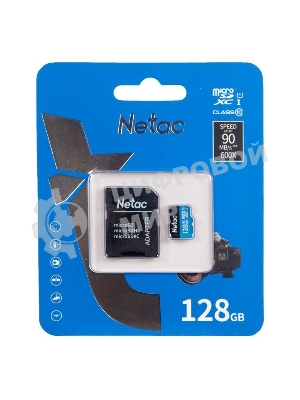 Флеш карта MicroSDXC 128Gb Netac Class 10 UHS-I U1 P500 Standart + адаптер NT02P500STN-128G-R