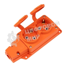 Розетка (колодка) Rexant влагозащищенная с крышкой 2 гнезда COMPACT, с/з, 16А, IP54, каучук, оранжевый