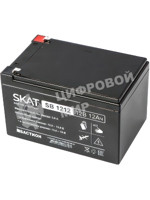 Аккумулятор SKAT SB 1212, 12В, 12Ач, максимальный ток заряда 3,6 А.