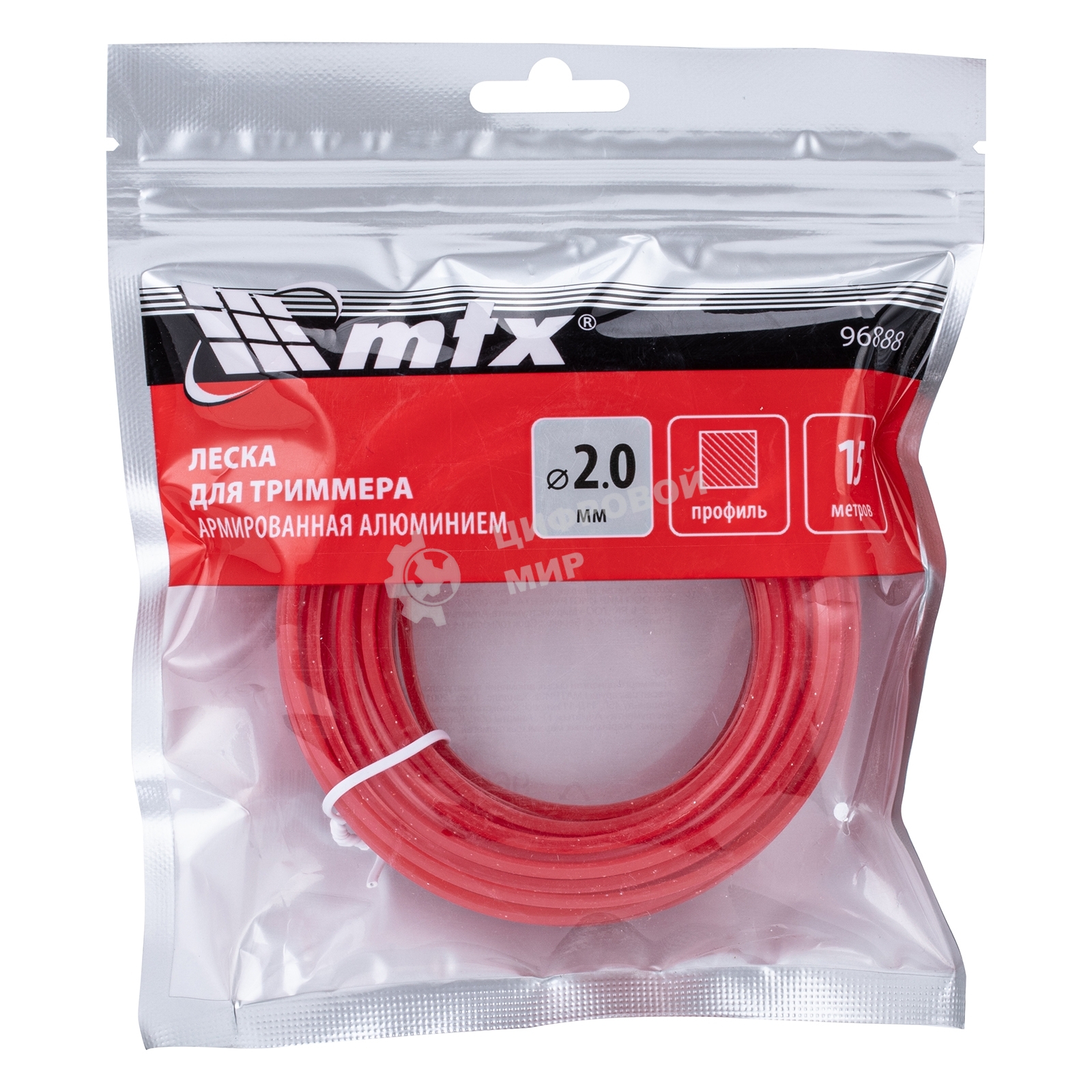 Леска для триммера MTX армированная алюминием квадрат 2,0 мм х 15 м