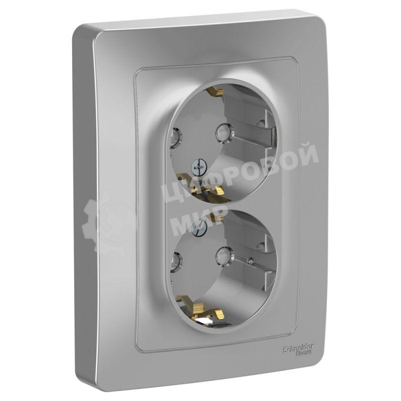 Розетка двойная с заземлением со шторк., 16А, 250В, алюминий С/У