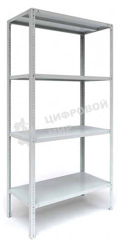 Металлические стеллажи Стеллаж MS 185/100х30/4 (Размеры внешние (ВхШхГ) 1850х1000х300 мм, 4 полки, с единой стойкой)