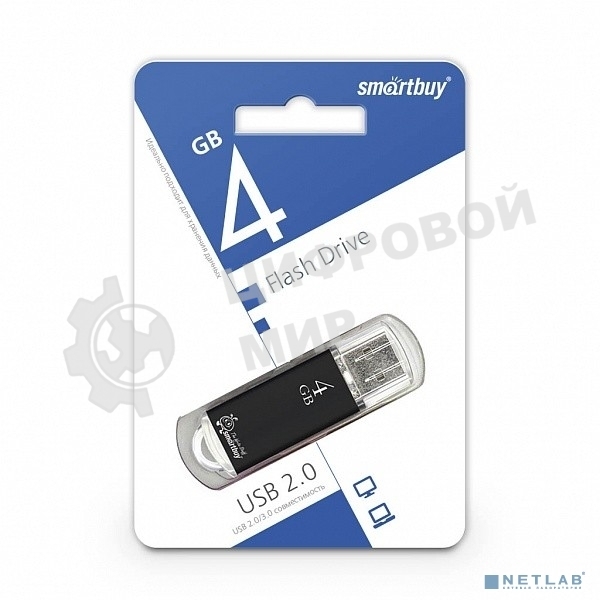 Флешка USB Smartbuy V-Cut black (SB4GbVC-K), 4Gb, USB 2.0, R/W 25/15, черный