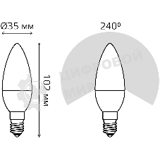 Лампа светодиодная Gauss Elementary 6Вт цок.: E14 свеча 220B 3000K св. свеч. бел. теп. C37 (упак.: 10 шт) (33116)
