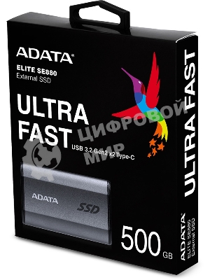 Внешний SSD ADATA Elite SE880, 500 Gb, USB 3.2 Gen 2x2 Type-C, R/W 2000/2000, серый