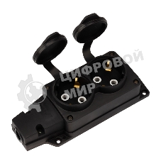 Розетка (колодка) Rexant влагозащищенная с крышкой 2 гнезда COMPACT, с/з, 16А, IP54, каучук, черный