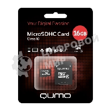 Флеш карта QUMO MicroSDHC 16Gb Сlass 10, адаптер в комплекте SD, черно-красная картонная упаковка