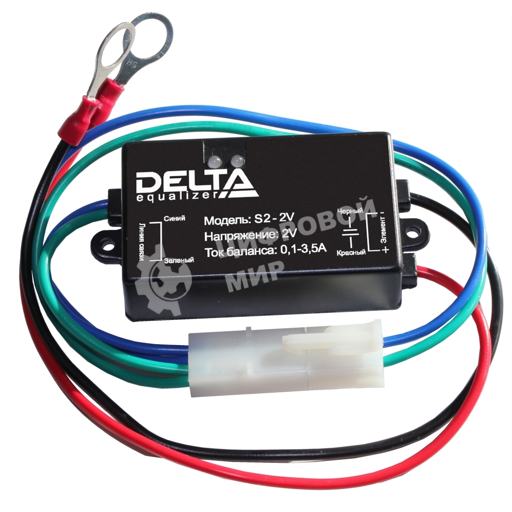 Battery equalizer S1-12V, nominal voltage of 9 to 12V, balancing current up to 3A.
