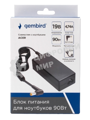 Блок питания Gembird для ноутбуков Acer 19В/4,74А, 90Вт, 1 штекер 5,5х1,7мм (NPA-AC18)