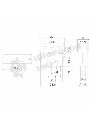 Выключатель клавишный Rexant 250V 10А (3с) ON-OFF-ON черный с нейтралью