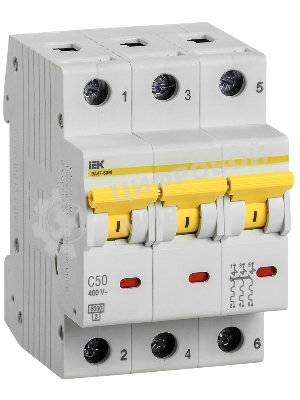 Выключатель автоматический трехполюсный ВА47-60M 3Р 50А 6кА С MVA31-3-050-C IEK