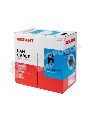 Кабель витая пара Rexant U/UTP, категория 6, ZH нг(А)-HF, 4PR, 23AWG, внутренний, серый, 305 м