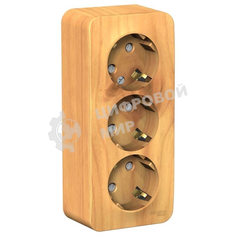 Розетка 3-я с заземлением со шторками ИЗОЛ.ПЛ.,16А, 250В, ЯСЕНЬ О/У