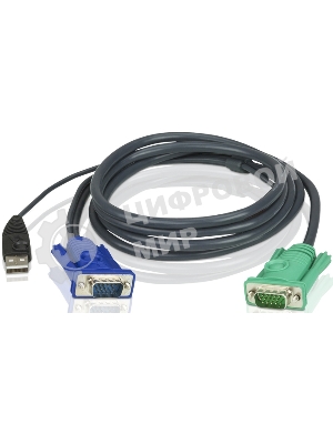 Шнур, мон+клав+мышь USB ATEN, SPHD15=>HD DB15+USB A-Тип, Male-2xMale, 8+4 проводов, опрессованный, 1.8 метр., черный, (2L-5202U)