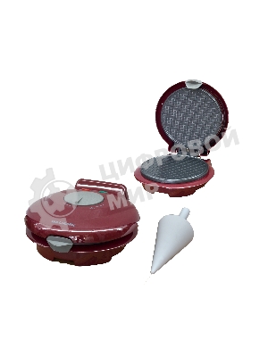 Вафельница Willmark WM-103R (1 круглая ваф. форма, терморегулятор, 750Вт, конус для морож., красная)