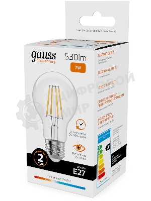 Лампа светодиодная филаментная Gauss Filament 7Вт цок.: E27 груша св. свеч. бел. теп. (упак.: 10 шт)