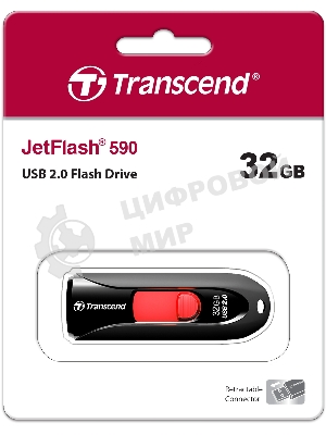 Флешка USB Transcend Jetflash 590 (TS32GJF590K), 32Gb, USB 2.0, R/W 15/5, черный/красный