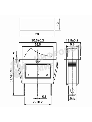 Выключатель клавишный Rexant 250V 15А (3с) ON-OFF желтый с подсветкой