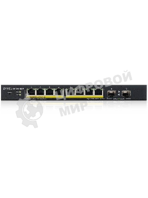 Коммутатор Smart L2 PoE+ Zyxel GS1900-10HP, 8xGE PoE+, 2xSFP, настольный, бесшумный, бюджет PoE 77 Вт