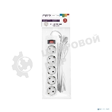Сетевой фильтр CBR CSF 2505-5.0 White PC, 5 евророзеток, длина кабеля 5 метров, белый (пакет)