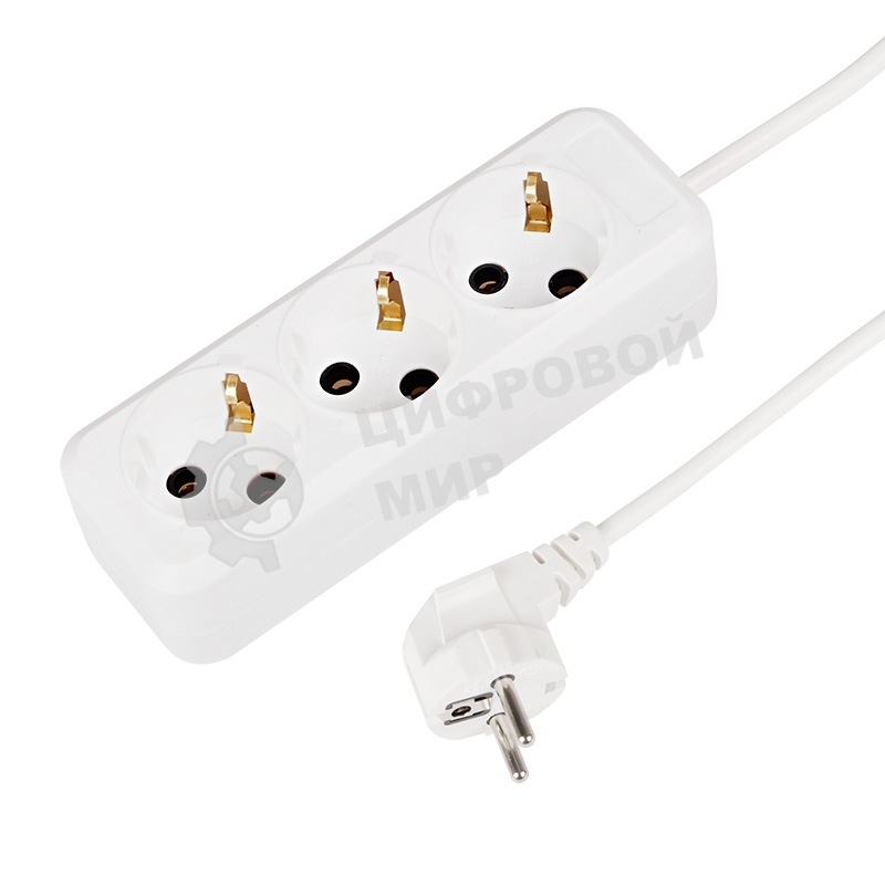 Удлинитель Rexant 3 гнезда, 3 м, 3х1.0 мм², с/з, белый (Сделано в России)